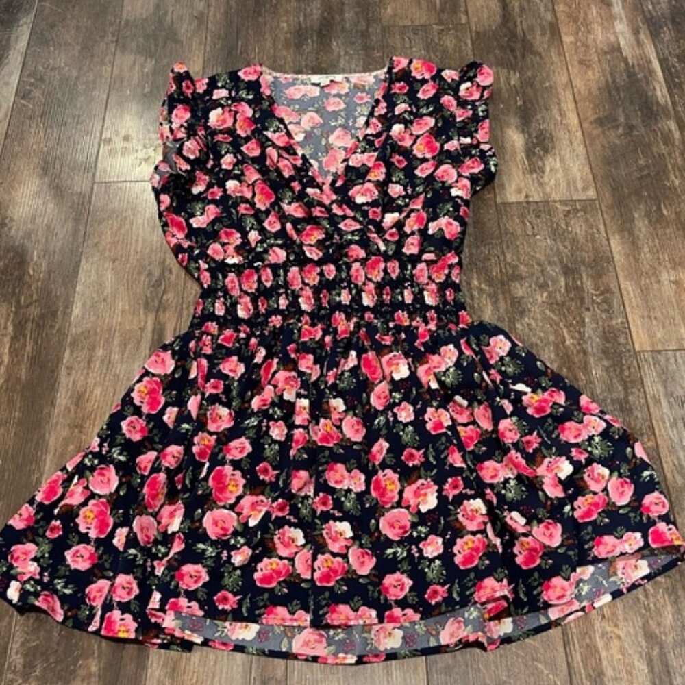Black Dress with Pink Floral Pattern